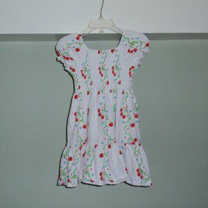Sweet Honey Cherries Smocked Tiered Girls Dress Summer White Sz 4t